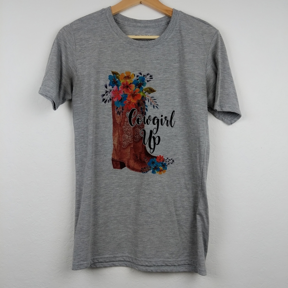 Graphic T Shirt Cowgirl Up Boot Western Floral S